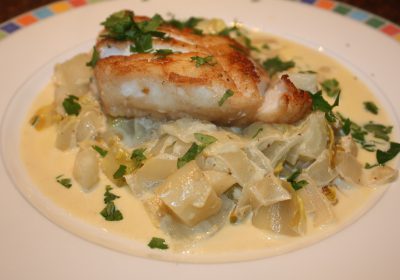 Gebakken kabeljauw met romige witlof; recept; recepten; hoofdgerecht; hoofdgerechten; vis; kabeljauw; witlof; mosterd